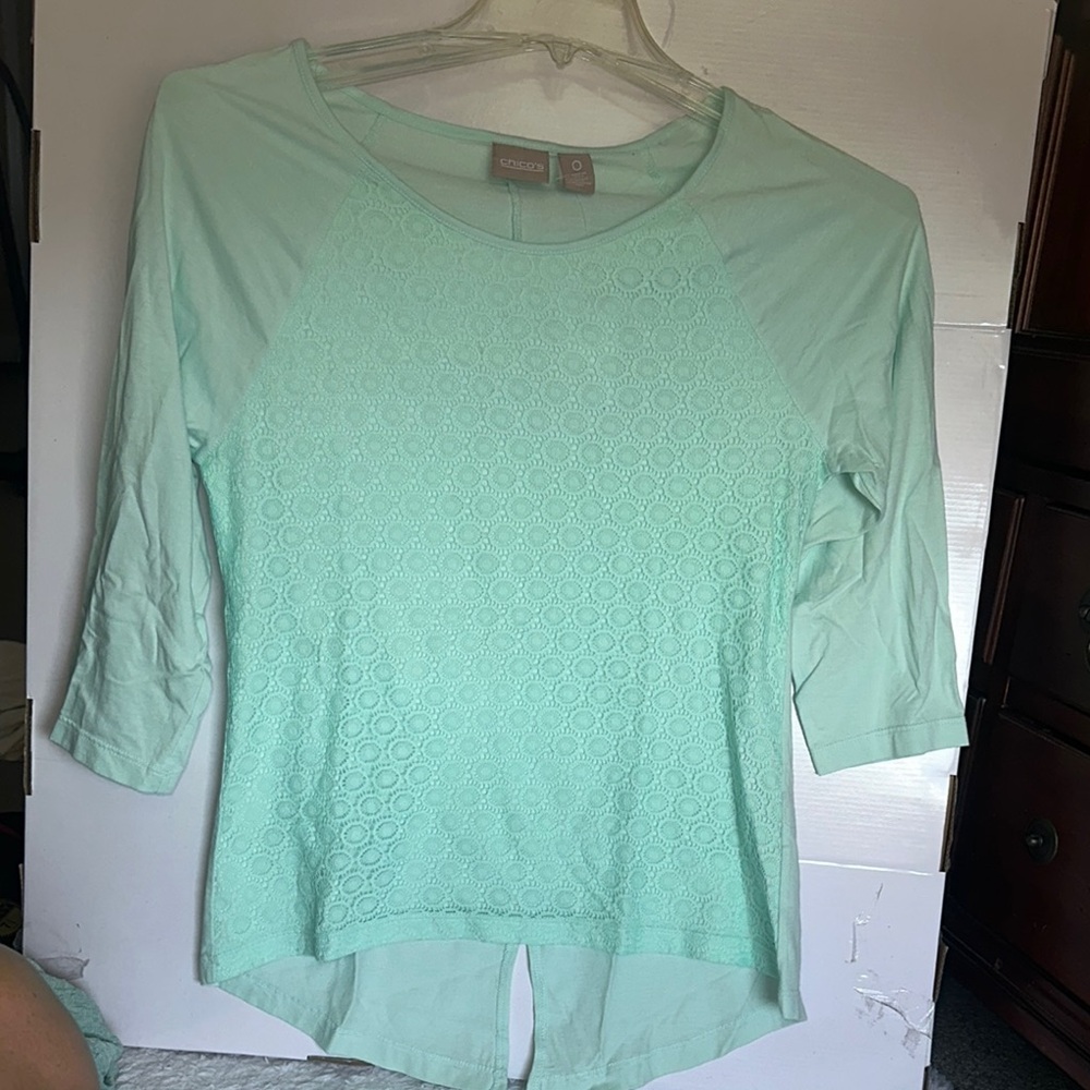 Chico's Green Asymmetrical Blouse